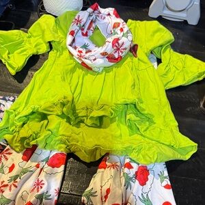 Lime Green Kids Costume with Festive Scarf